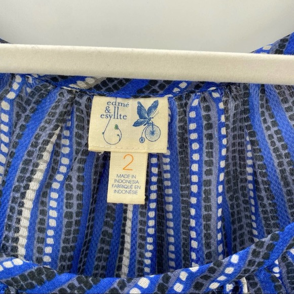 Anthro Edme & Esyllte Blue Flutter Sleeve Printed Top - Picture 2 of 5